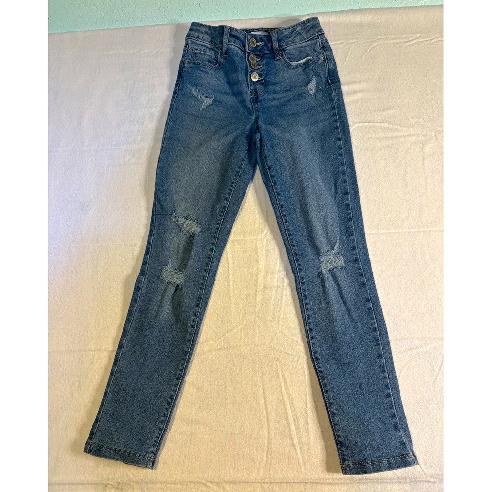 SO Girls Blue High Rise Skinny Slim Fit Denim  Distressed 8 button fly (11-1)